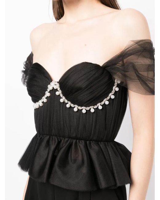 Anouki Black Faux-Pearl Embellished Off-Shoulder Blouse