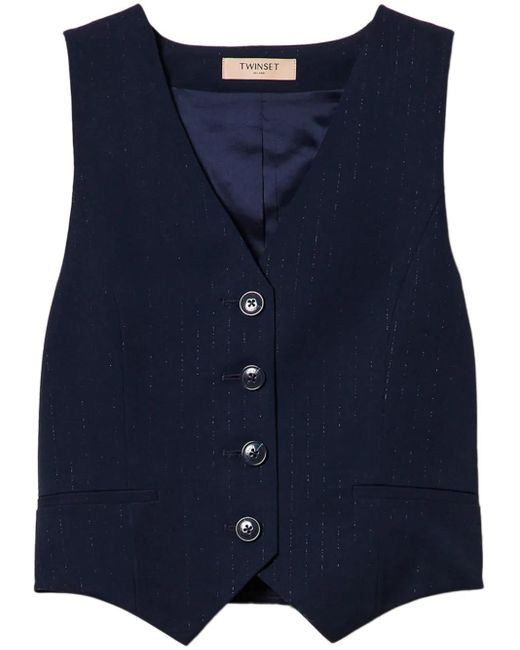 Twinset Blue Lurex-Detail Pinstriped Waistcoat