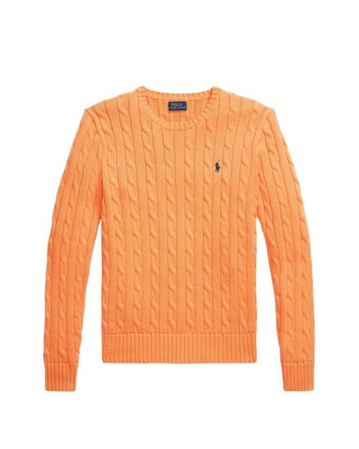 Polo Ralph Lauren Orange Cable-Knit Crew-Neck Sweater
