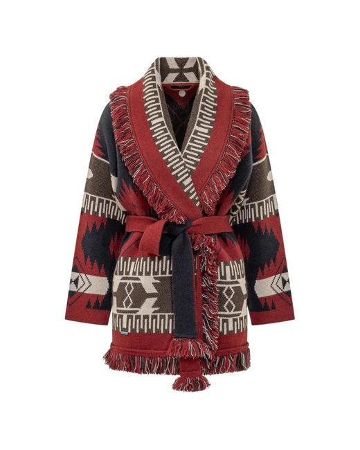 Alanui Red Icon Jacquard-Knit Cardigan