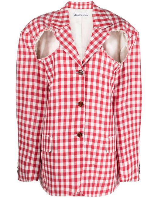 Acne Red Single-Breasted Gingham Blazer