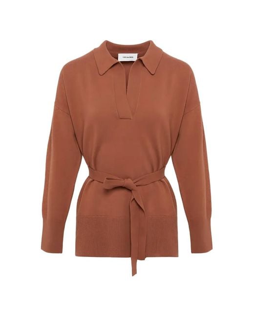 Yves Salomon Brown V-Neck Knitted Top