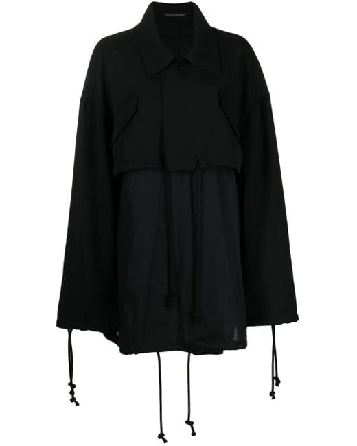 Yohji Yamamoto Black Panelled Drawstring Cape