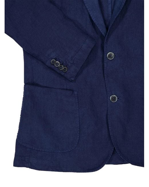 120% Lino Blue Buttoned V-Neck Blazer for men