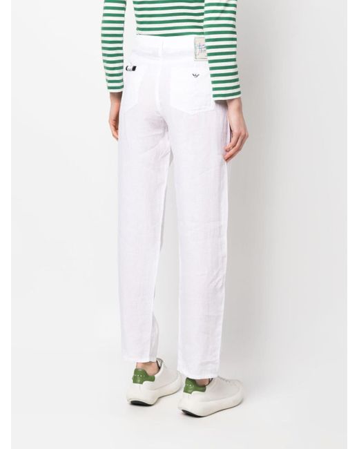 Emporio Armani White Straight-leg Linen Trousers