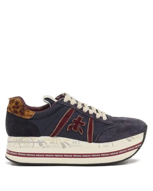 Premiata Blue Leopard-Print Suede Sneakers