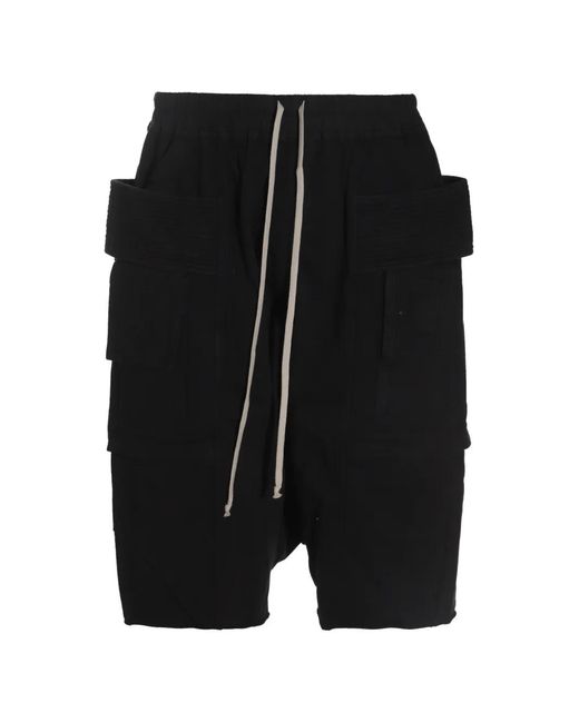 Rick Owens Black Drawstring Multi-Pocket Shorts for men