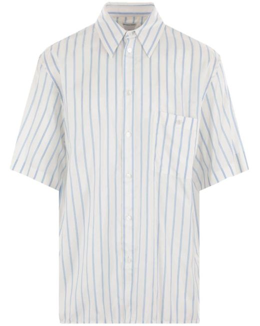 Bottega Veneta White Striped Silk Short-sleeve Shirt for men