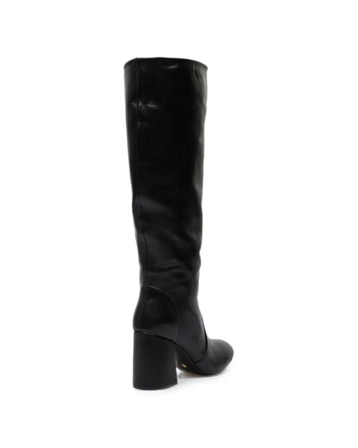 Stuart Weitzman Black Glossed-Leather Knee Boots
