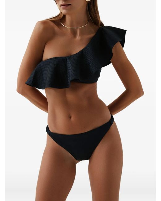 SOFIA ERHAN Black Ruffle One-Shoulder Bikini
