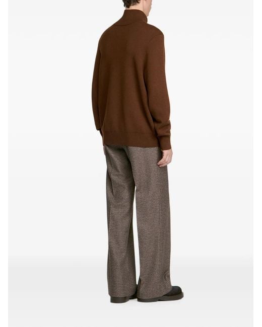 Sandro Brown Quarter-Zip Stand-Up Collar Sweater for men