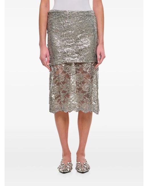 The Attico De Attico Silver Lace Midi Rok in het Gray