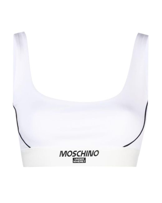 Brassière de sport à bande logo Moschino en coloris White