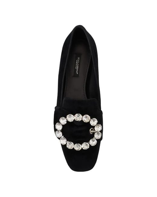 Dolce & Gabbana Black Crystal-Embellished Velvet Loafers