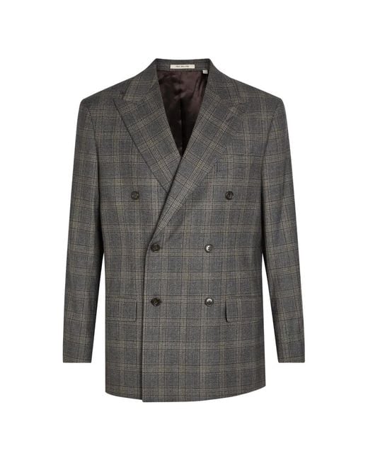 Gant Gray Double-Breasted Checked Blazer for men