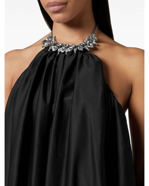 Philipp Plein Black Crystal-embellishment Cotton Mini Dress