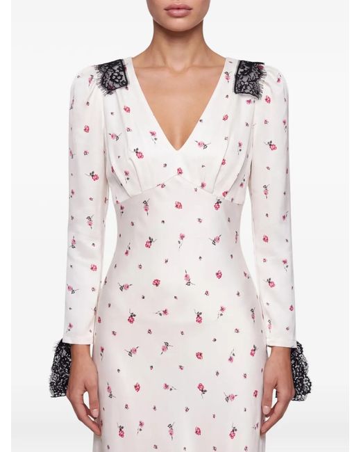 POST MERIDIEM White Lace-Trimmed Floral-Print Midi Dress