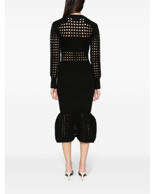 Alexander McQueen Black Knitted Mesh Midi Dress