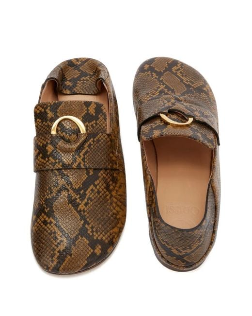 Odissi Brown Kali Python-Print Leather Loafers