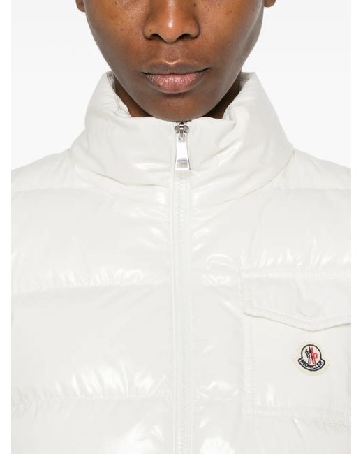 Moncler White Cardigan Zippé À Design Matelassé