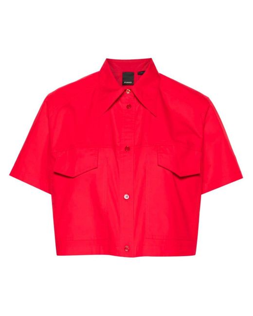 Pinko Red Cropped Poplin Shirt