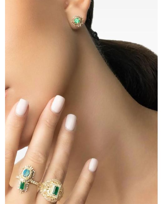 Suzanne Kalan Green 18K Emerald And Diamond Stud Earrings
