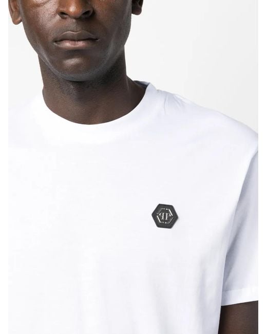 Philipp Plein White Logo-Patch Cotton T-Shirt for men