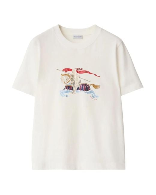 Burberry White Cotton Crystal-Embellished T-Shirt