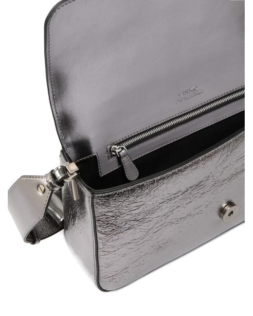 Pinko Gray Bird-Ring Leather Cross Body Bag