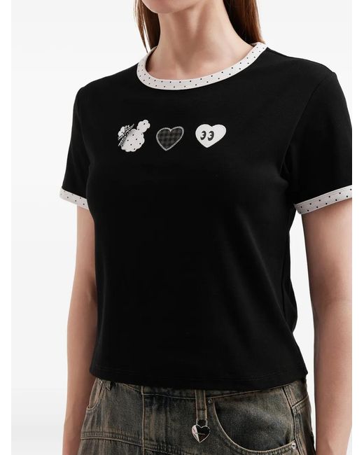 Mini Cream Black Contrasting-Trim T-Shirt