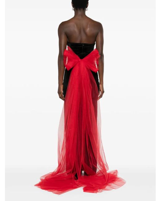 Atu Body Couture Black Bow-Detail Velvet Gown