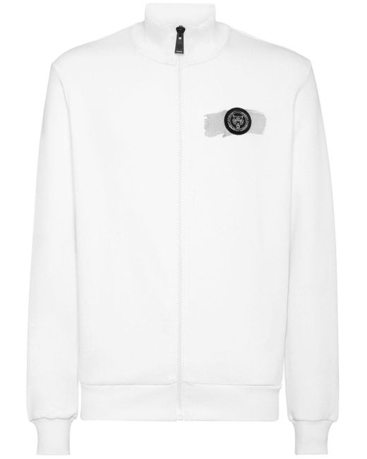 Philipp Plein White Cotton Zip-up Sweatshirt for men