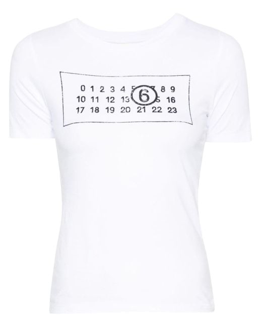 MM6 by Maison Martin Margiela White T-Shirt mit Nummern-Motiv