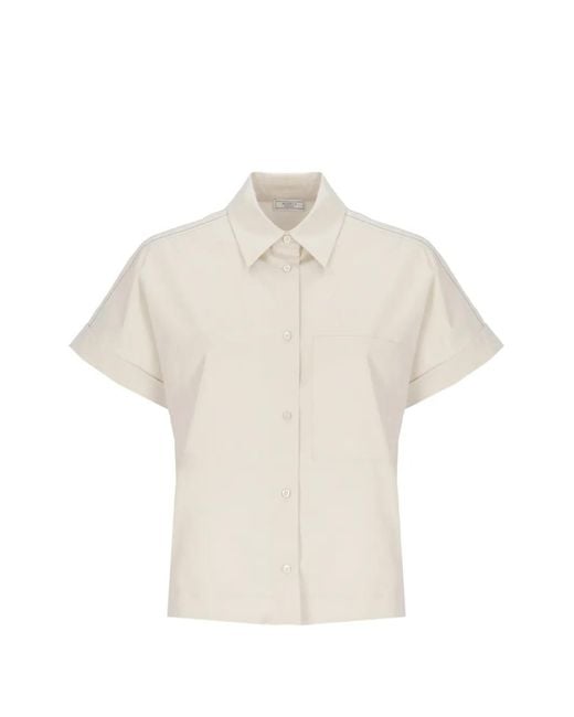 Peserico Blouse Met Opgestikte Zak En Korte Mouwen in het White