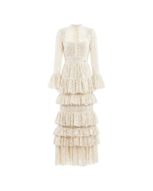 Saiid Kobeisy White Ruffled Lace Maxi Dress
