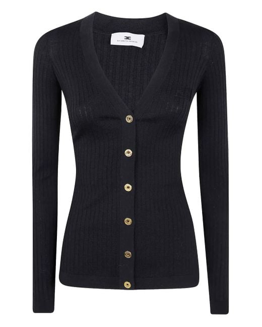 Elisabetta Franchi Blue Ribbed-Button Cardigan