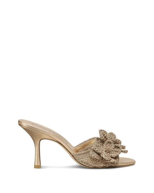 Stuart Weitzman Metallic Lotus Floral-Appliqué Crochet-Knit Sandals
