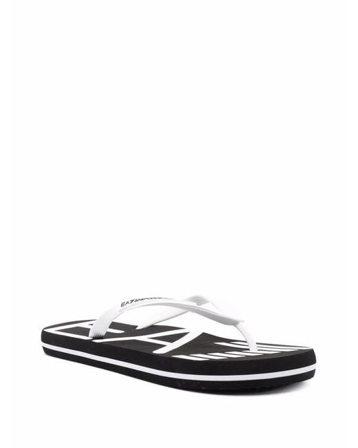 EA7 White Logo-Print Flat Flip Flops for men