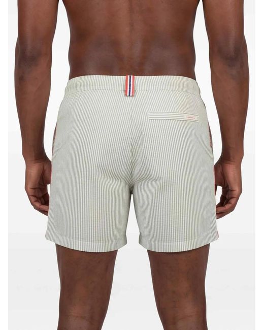Amundsen White Striped Seersucker Swim Shorts for men