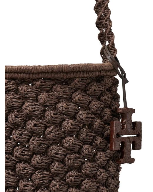 Tory Burch Brown Ella Hand-Crocheted Popcorn Bucket Bag