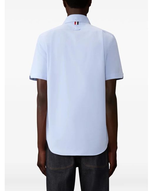 Thom Browne Blue Racket-Embroidery Short-Sleeve Shirt for men