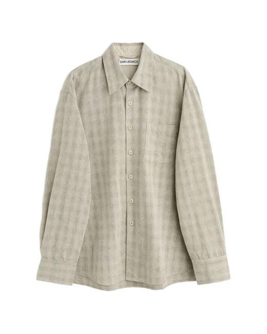 Our Legacy White Chemise Above À Carreaux Et Poche Poitrine for men