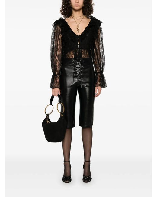 Chloé Gray Lace-Up Leather Capri Trousers