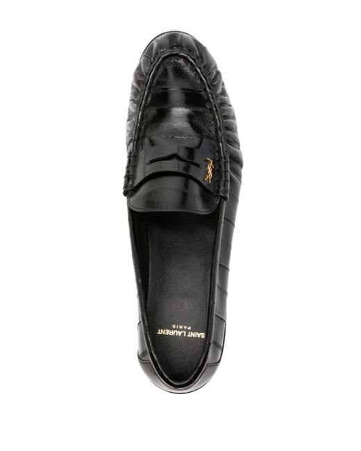 Saint Laurent Logo-plaque leather loafers in Black für Herren