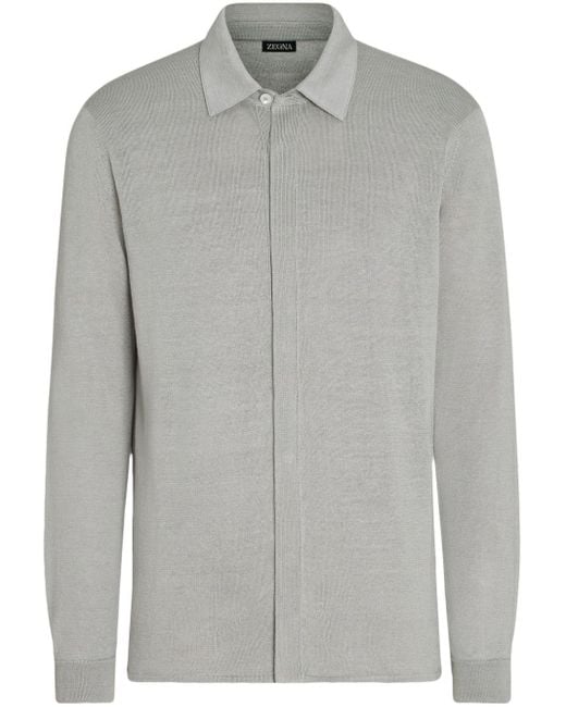 Zegna Gray Long-sleeve Linen-silk Shirt for men