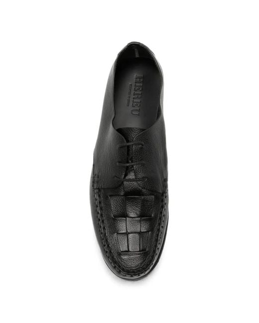 Hereu Black Woven-Panel Lug-Sole Derby Shoes for men