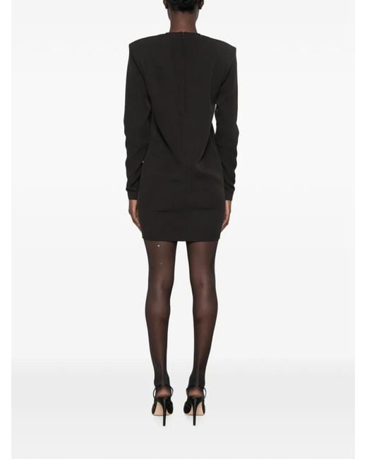 FEDERICA TOSI Black Padded-Shoulder V-Neck Mini Dress