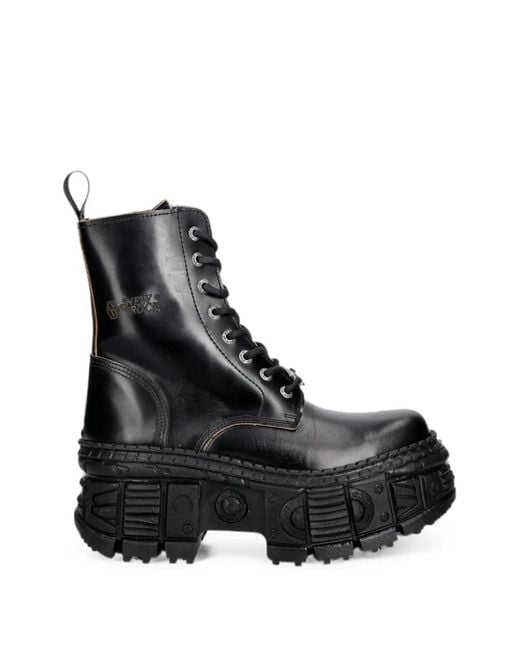 New Rock Black Platform Lace-Up Boots