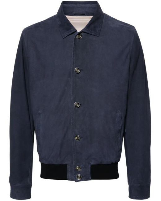 Barba Napoli Blue Spread-Collar Suede Jacket for men