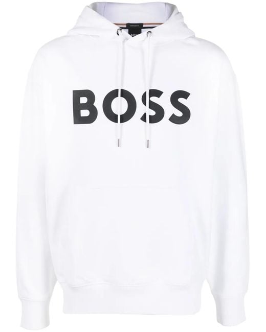 Boss White Logo Patch Hoodie for men